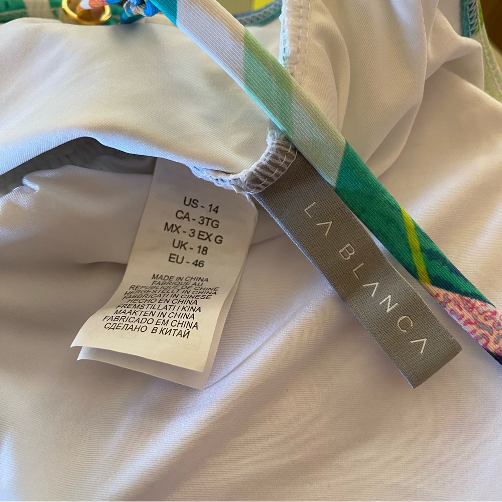 LA BLANCA Wild Tropic One Shoulder Tropical Floral Multicolor One Piece EUC 14 - Picture 9 of 10
